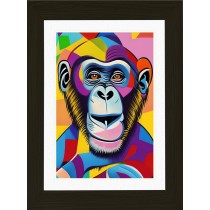 Monkey Chimpanzee Animal Picture Framed Colourful Abstract Art (30cm x 25cm Black Frame)