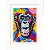 Monkey Chimpanzee Animal Picture Framed Colourful Abstract Art (30cm x 25cm White Frame)