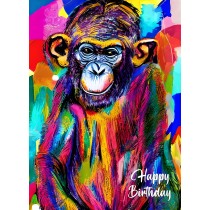Monkey Chimpanzee Animal Colourful Abstract Art Birthday Card