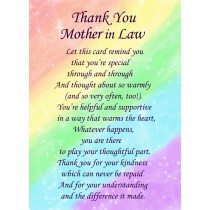 Thank You 'Mother in Law' Poem Verse Greeting Card