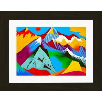 Mountain Scenery Animal Picture Framed Colourful Abstract Art (25cm x 20cm Black Frame)