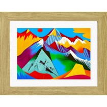 Mountain Scenery Animal Picture Framed Colourful Abstract Art (25cm x 20cm Light Oak Frame)