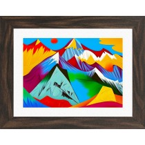 Mountain Scenery Animal Picture Framed Colourful Abstract Art (A4 Walnut Frame)