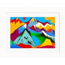 Mountain Scenery Animal Picture Framed Colourful Abstract Art (A4 White Frame)