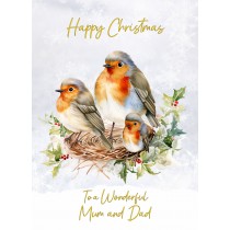 Christmas Card For Mum and Dad (Robin Family Art)