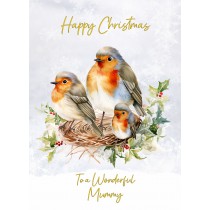Christmas Card For Mummy (Robin Family Art)