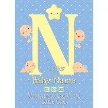 Personalised Baby Boy Birth Greeting Card (Name Starting With 'N')