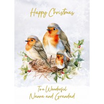 Christmas Card For Nanna and Grandad (Robin Family Art)