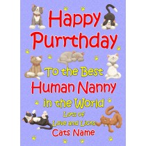 Personalised From The Cat Birthday Card (Lilac, Human Nanny, Happy Purrthday)