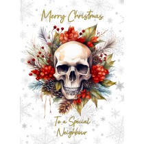 Christmas Card For Neighbour (Gothic Fantasy Skull Wreath)