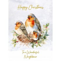 Christmas Card For Neighbour (Robin Family Art)