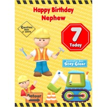 Kids 7th Birthday Builder Cartoon Card for Nephew