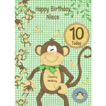 Kids 10th Birthday Cheeky Monkey Cartoon Card for Niece