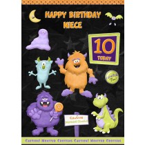 Kids 10th Birthday Funny Monster Cartoon Card for Niece