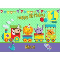 1st Birthday Card for Niece (Train Green)