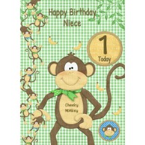 Kids 1st Birthday Cheeky Monkey Cartoon Card for Niece