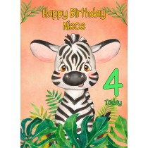 4th Birthday Card for Niece (Zebra)