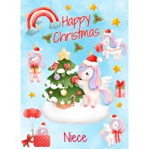 Christmas Card For Niece (Unicorn, Blue)