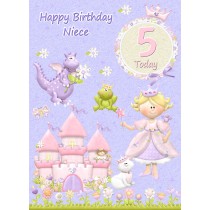 Kids 5th Birthday Princess Cartoon Card for Niece