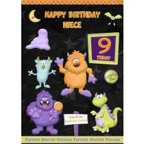 Kids 9th Birthday Funny Monster Cartoon Card for Niece