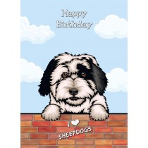 Old English Sheepdog Dog Birthday Card (Art, Clouds)