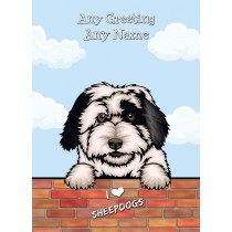 Personalised Old English Sheepdog Dog Birthday Card (Art, Clouds)