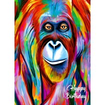 Orangutan Animal Colourful Abstract Art Birthday Card