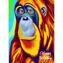 Orangutan Animal Colourful Abstract Art Birthday Card
