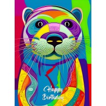 Otter Animal Colourful Abstract Art Birthday Card