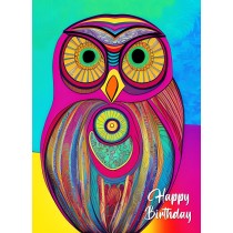 Owl Animal Colourful Abstract Art Birthday Card