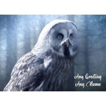 Personalised Owl Art Blue Greeting Card (Birthday, Christmas, Any Occasion)
