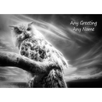 Personalised Owl Black and White Greeting Card (Birthday, Christmas, Any Occasion)