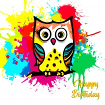 Owl Splash Art Cartoon Square Birthday Card