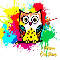 Owl Splash Art Cartoon Square Christmas Card
