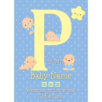 Personalised Baby Boy Birth Greeting Card (Name Starting With 'P')