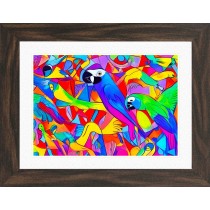 Parrot Animal Picture Framed Colourful Abstract Art (A3 Walnut Frame)