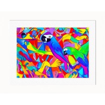 Parrot Animal Picture Framed Colourful Abstract Art (25cm x 20cm White Frame)