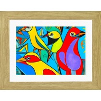 Parrot Animal Picture Framed Colourful Abstract Art (30cm x 25cm Light Oak Frame)
