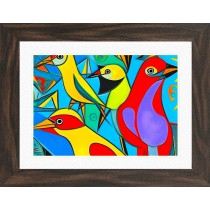 Parrot Animal Picture Framed Colourful Abstract Art (A4 Walnut Frame)