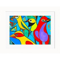Parrot Animal Picture Framed Colourful Abstract Art (30cm x 25cm White Frame)