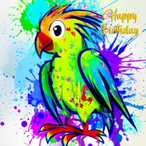 Parrot Splash Art Cartoon Square Birthday Card
