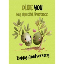 Funny Pun Romantic Anniversary Card for Partner (Olive You)