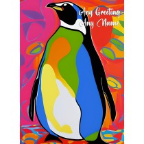 Personalised Penguin Animal Colourful Abstract Art Greeting Card (Birthday, Fathers Day, Any Occasion)