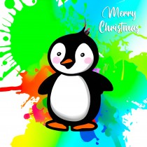 Penguin Splash Art Cartoon Square Christmas Card