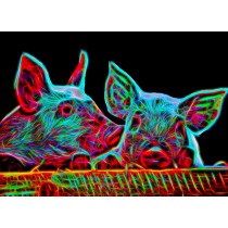 Pig Neon Art Blank Greeting Card