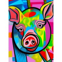 Pig Animal Colourful Abstract Art Blank Greeting Card