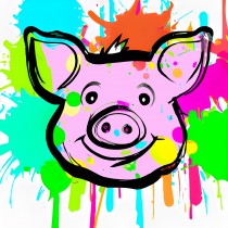 Pig Splash Art Cartoon Square Blank Card