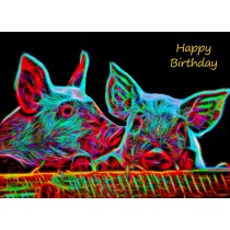 Pig Neon Art Birthday Card