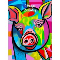 Pig Animal Colourful Abstract Art Birthday Card