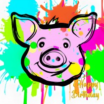 Pig Splash Art Cartoon Square Birthday Card